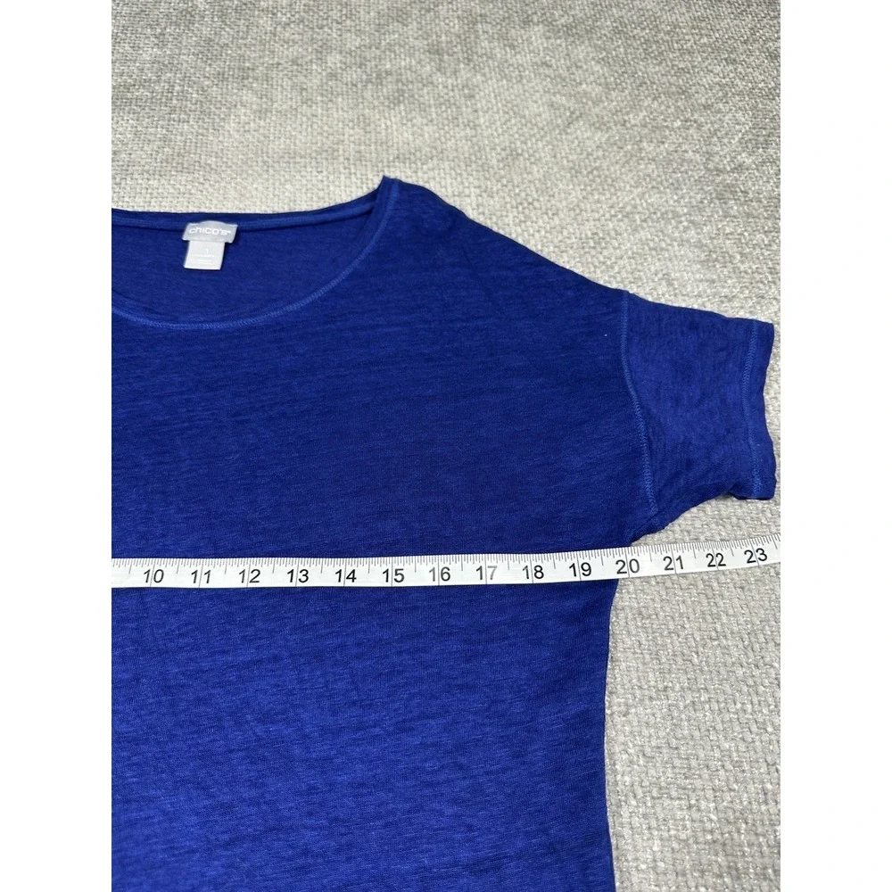 Chicos Linen Top Womens 1 Medium Blue T Shirt - Picture 3 of 6